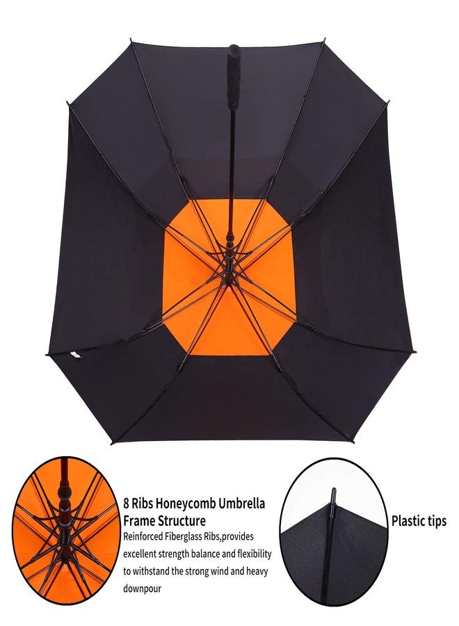 Doubwell square umbrella with automatic and windproof (Black/orange, 62 inch) - Image 5